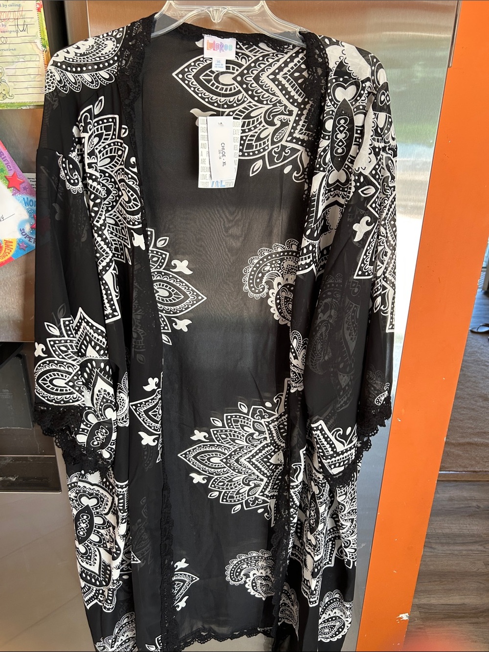 LuLaRoe Black and White Paisley Kimono